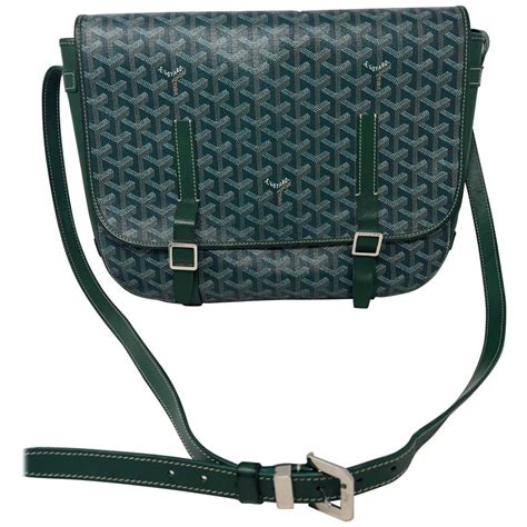 Designer Leather Goyard Messenger Bag Green With Cross 